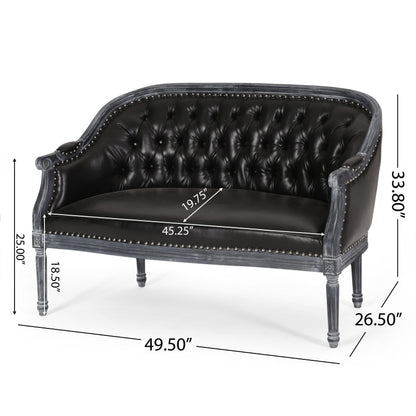 Canapé causeuse en similicuir 49,5" avec pieds tournés et clous décoratifs pour le salon