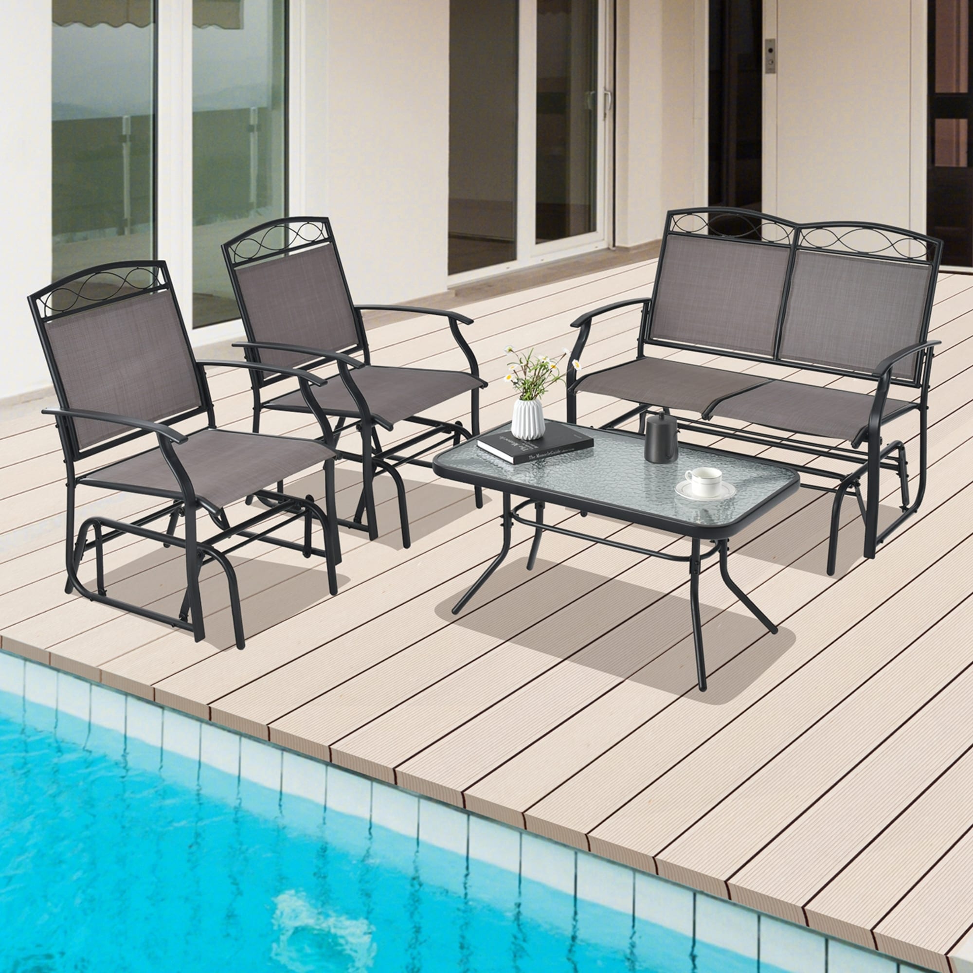 Ensemble de 4 chaises à bascule pour patio, table et fauteuil à bascule, robuste