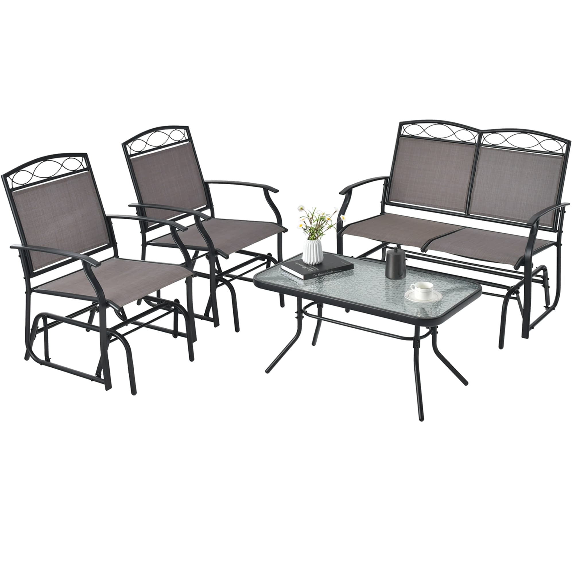 Ensemble de 4 chaises à bascule pour patio, table et fauteuil à bascule, robuste