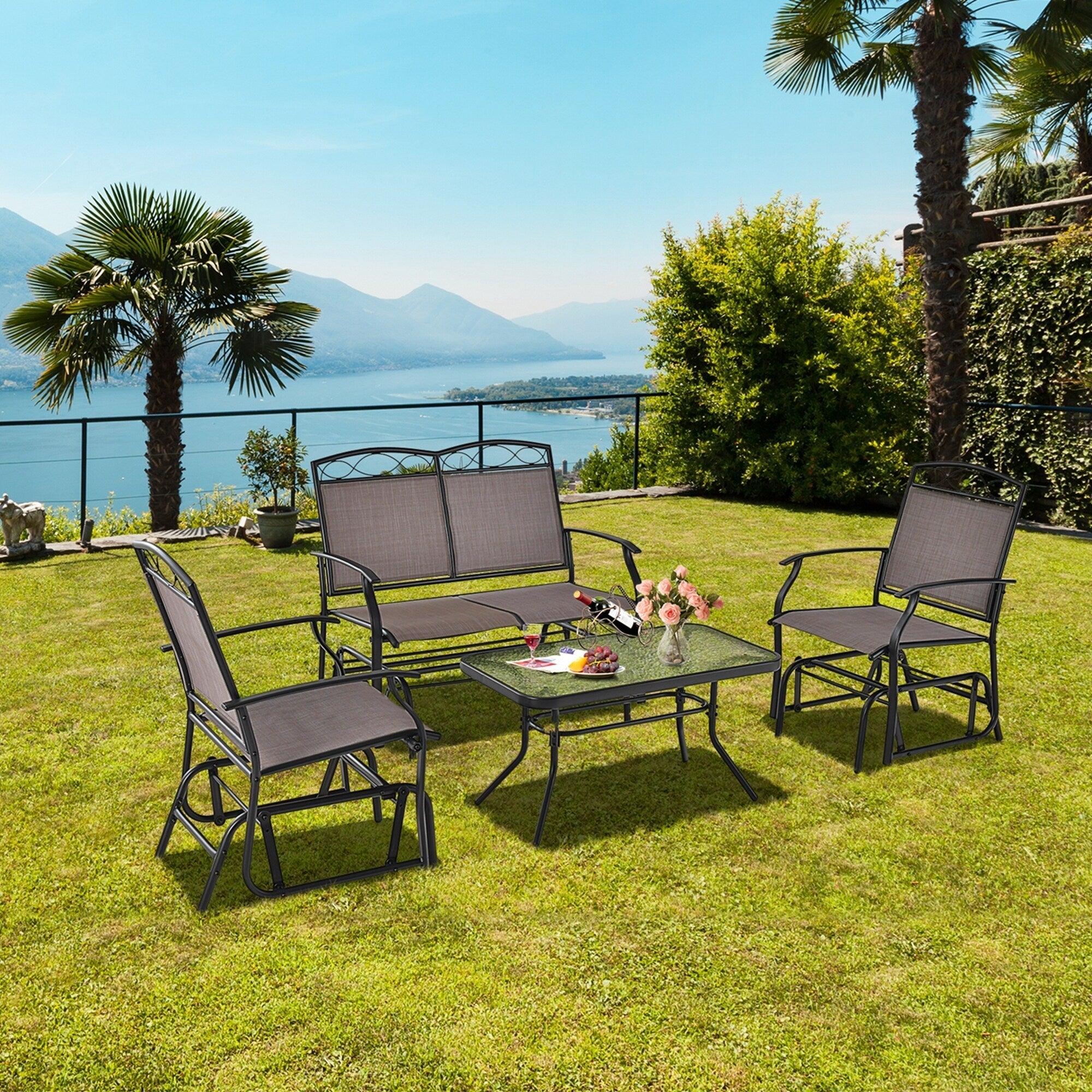 Ensemble de 4 chaises à bascule pour patio, table et fauteuil à bascule, robuste