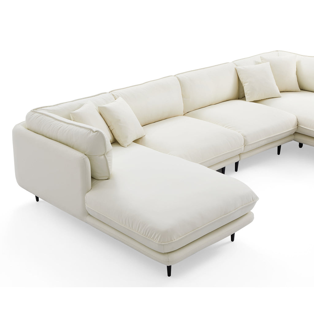 Vanilla White Leather U-Shaped Sectional
