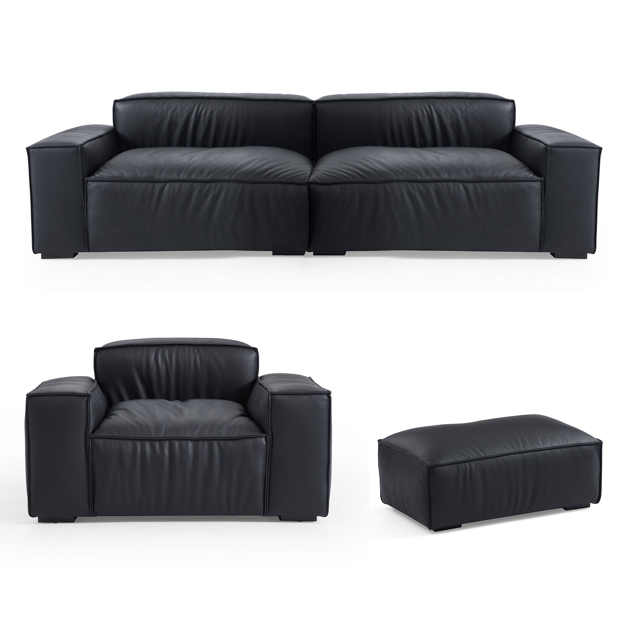Ensemble de canapés de luxe minimalistes en cuir noir