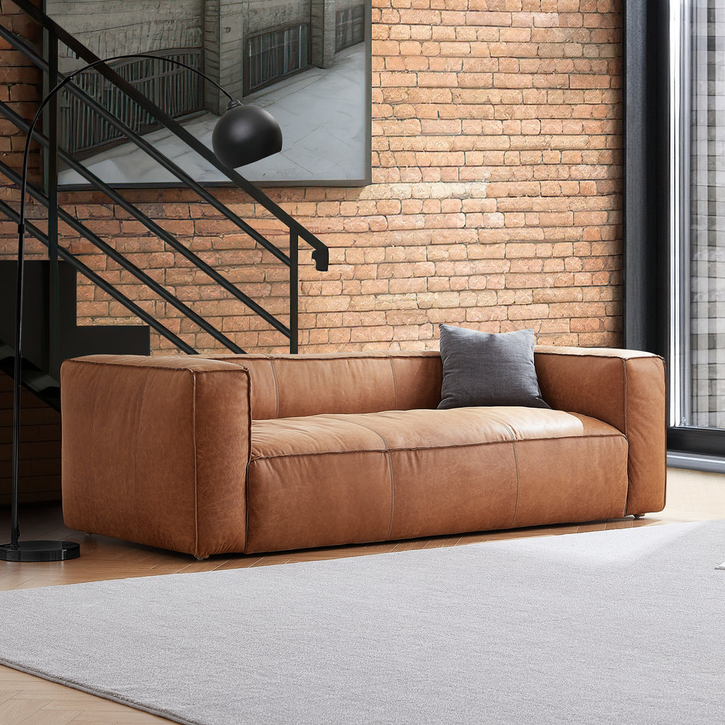 Brancaster Black Genuine Leather Tuxedo Sofa