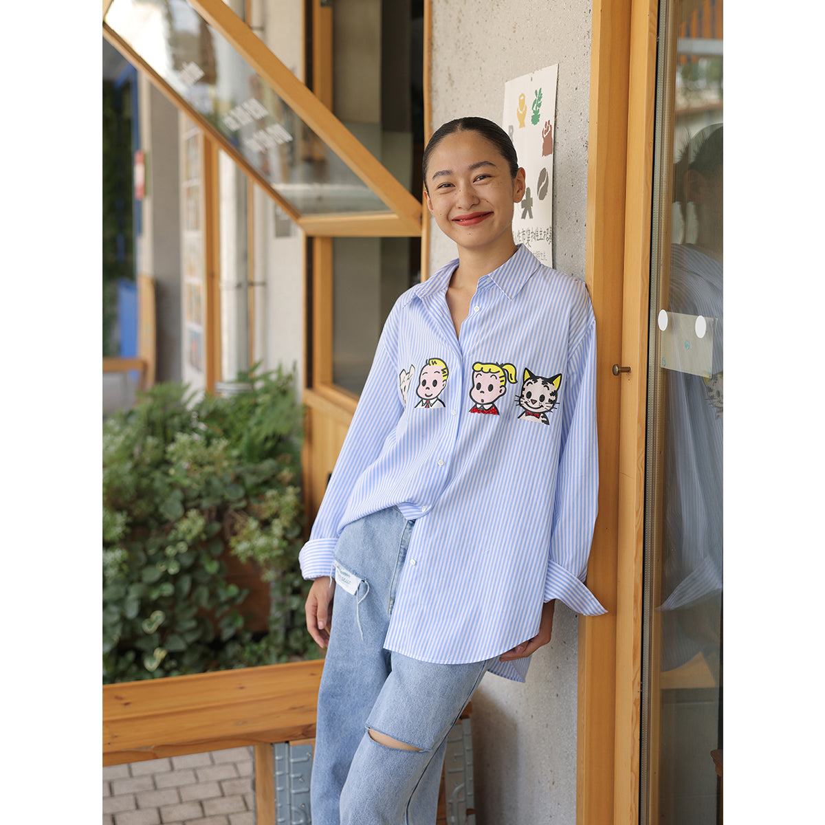 Chemise à larges rayures bleues