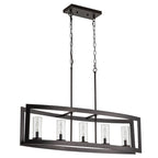 Lustre rectangulaire en verre vintage à 5 lumières pour îlot de cuisine industriel moderne du milieu du siècle