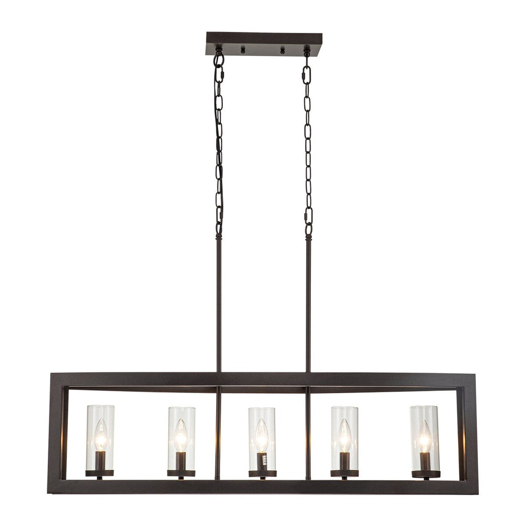 Lustre rectangulaire en verre vintage à 5 lumières pour îlot de cuisine industriel moderne du milieu du siècle