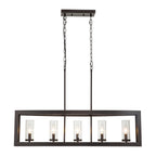 Lustre rectangulaire en verre vintage à 5 lumières pour îlot de cuisine industriel moderne du milieu du siècle