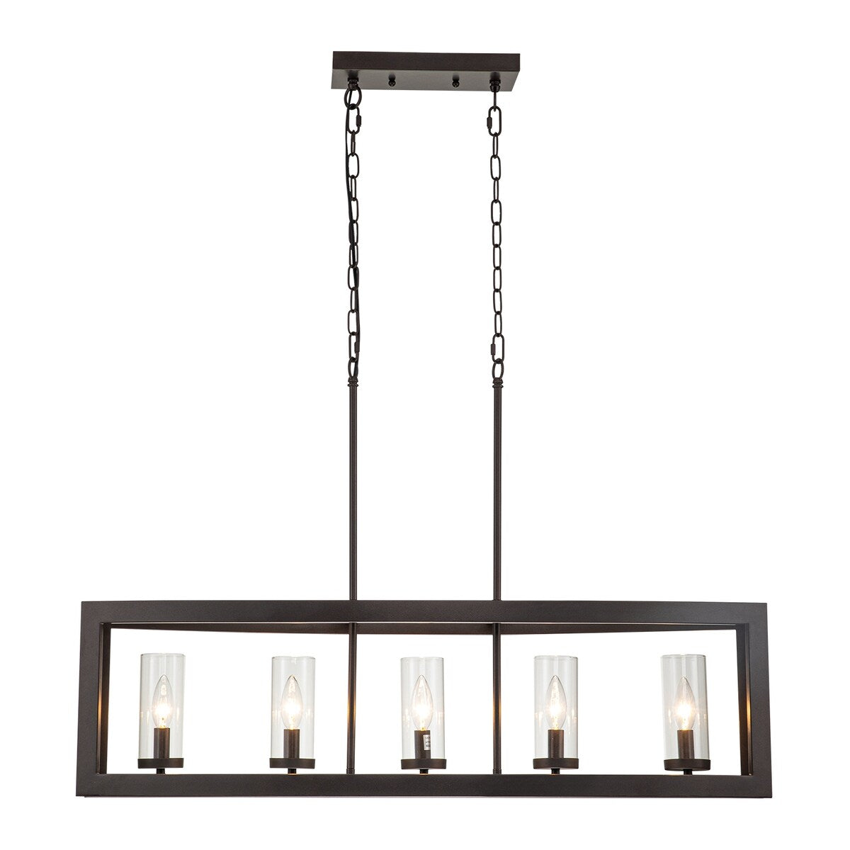 Lustre rectangulaire en verre vintage à 5 lumières pour îlot de cuisine industriel moderne du milieu du siècle
