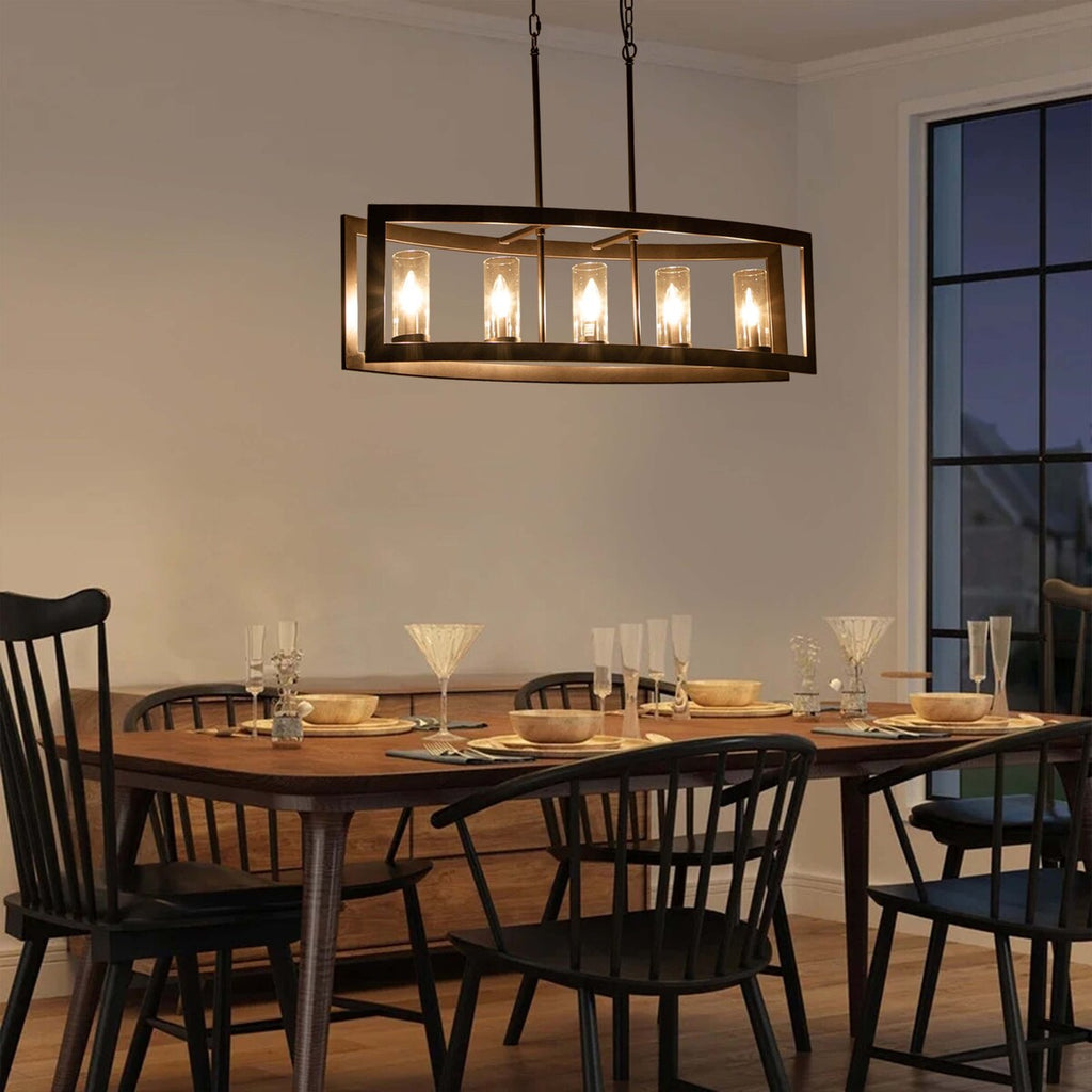 Lustre rectangulaire en verre vintage à 5 lumières pour îlot de cuisine industriel moderne du milieu du siècle