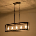 Lustre rectangulaire en verre vintage à 5 lumières pour îlot de cuisine industriel moderne du milieu du siècle