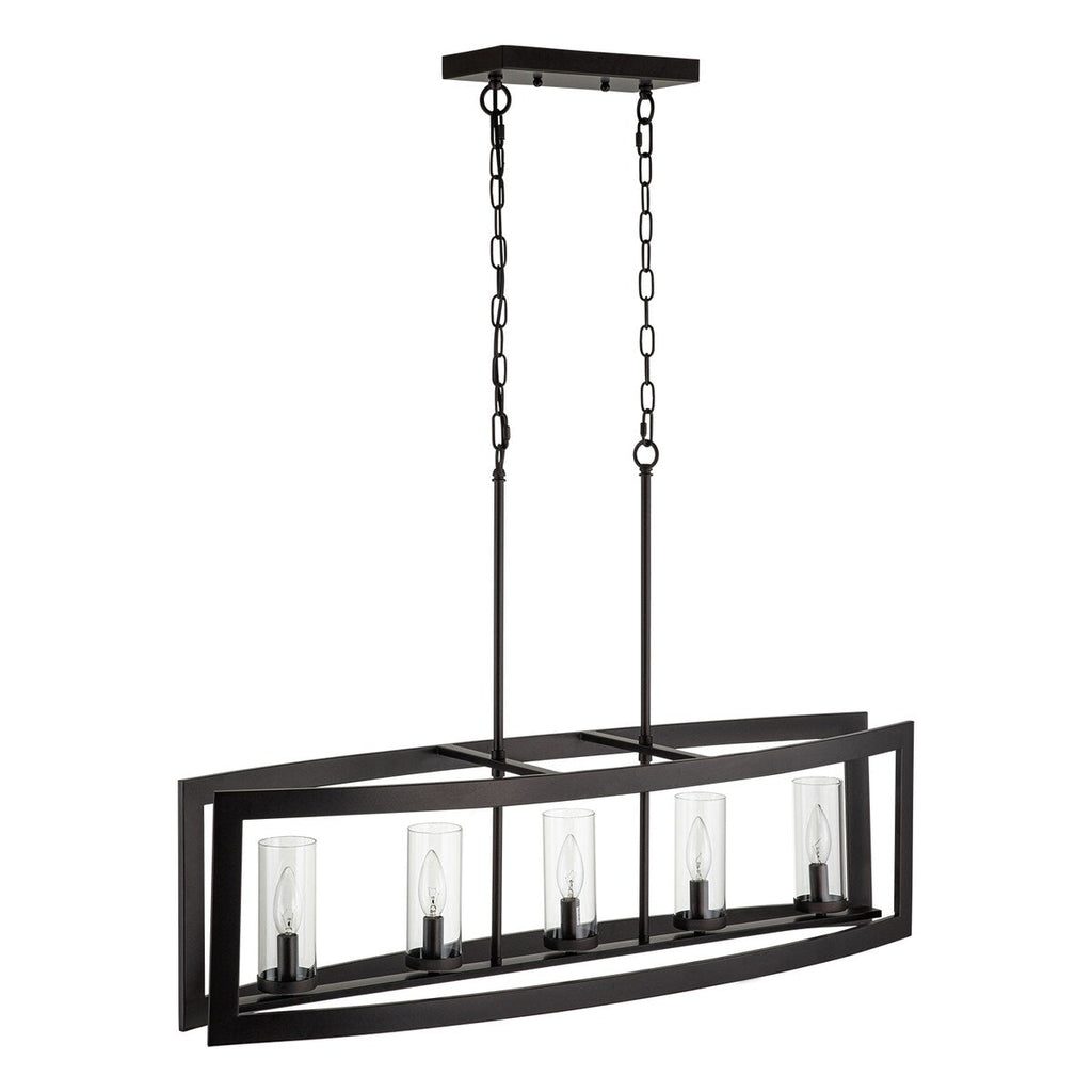 Lustre rectangulaire en verre vintage à 5 lumières pour îlot de cuisine industriel moderne du milieu du siècle