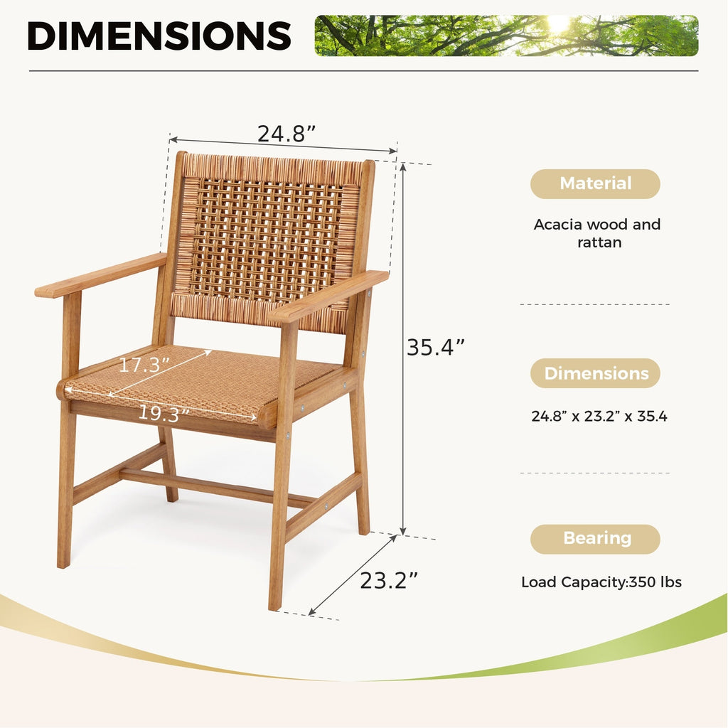 Ensemble de salle à manger d'extérieur en bois d'acacia MAISON ARTS 5/7/9 pièces, table et chaises en teck avec assise et dossier en osier