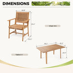 Ensemble de salle à manger d'extérieur en bois d'acacia MAISON ARTS 5/7/9 pièces, table et chaises en teck avec assise et dossier en osier