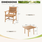 Ensemble de salle à manger d'extérieur en bois d'acacia MAISON ARTS 5/7/9 pièces, table et chaises en teck avec assise et dossier en osier