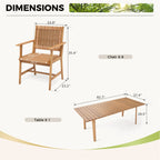 Ensemble de salle à manger d'extérieur en bois d'acacia MAISON ARTS 5/7/9 pièces, table et chaises en teck avec assise et dossier en osier