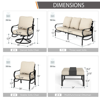 Ensemble de salon de jardin MAISON ARTS 5/7/9 places, canapé d'extérieur avec fauteuils simples, canapé 3 places, pouf et table basse