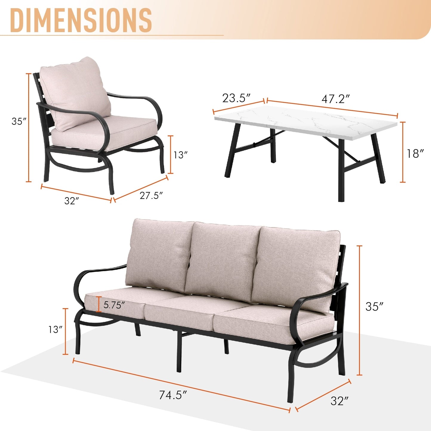 Ensemble de salon de jardin MAISON ARTS 5/7/9 places, canapé d'extérieur avec fauteuils simples, canapé 3 places, pouf et table basse