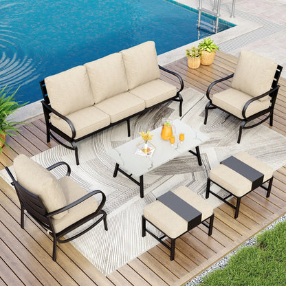 Ensemble de salon de jardin MAISON ARTS 5/7/9 places, canapé d'extérieur avec fauteuils simples, canapé 3 places, pouf et table basse