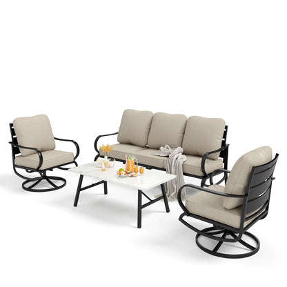 Ensemble de salon de jardin MAISON ARTS 5/7/9 places, canapé d'extérieur avec fauteuils simples, canapé 3 places, pouf et table basse