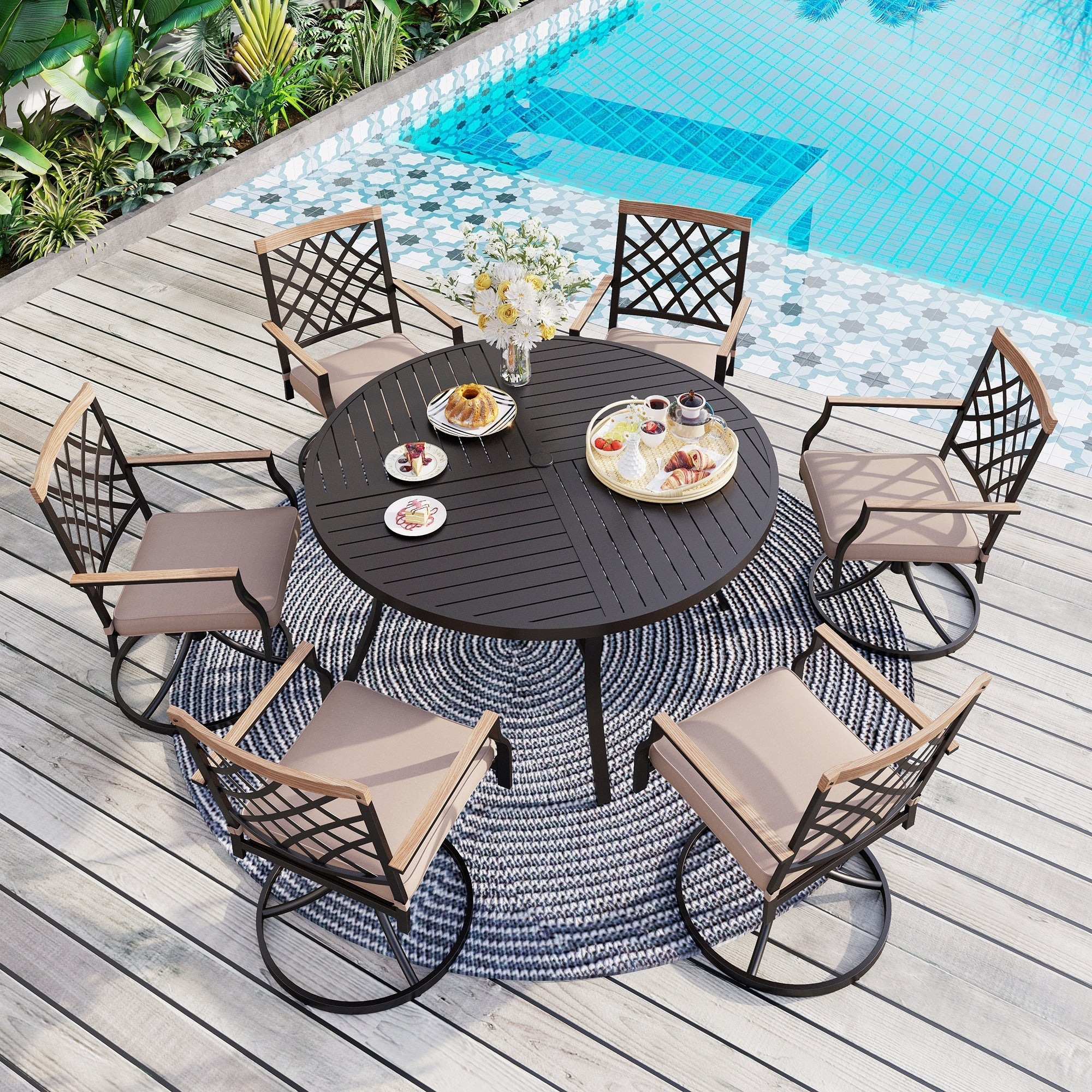 Ensemble de salle à manger de patio MAISON ARTS 5/7 pièces, 1 table en métal et 4/6 chaises pivotantes en métal