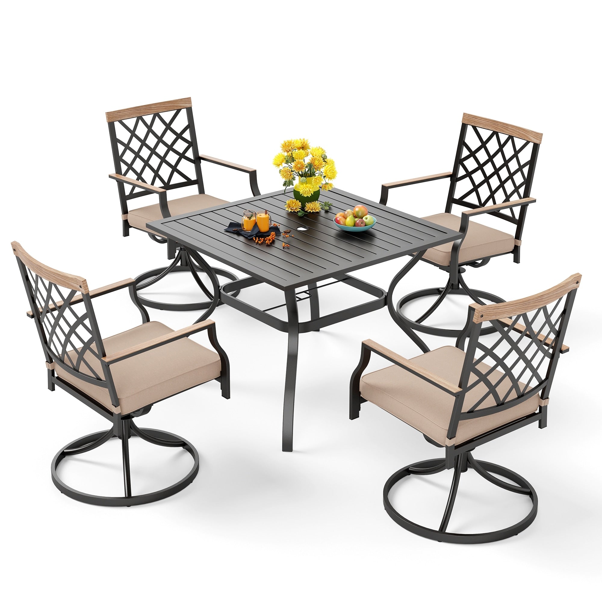 Ensemble de salle à manger de patio MAISON ARTS 5/7 pièces, 1 table en métal et 4/6 chaises pivotantes en métal