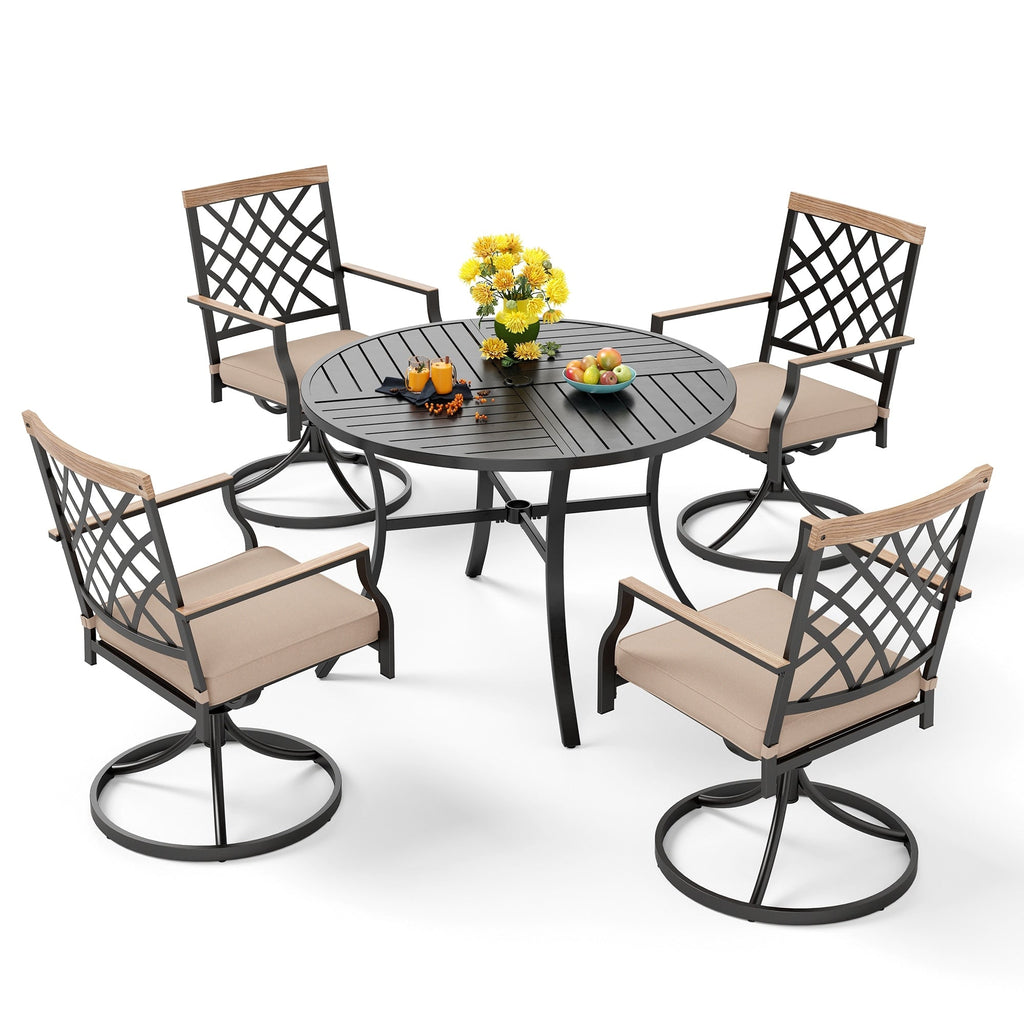 Ensemble de salle à manger de patio MAISON ARTS 5/7 pièces, 1 table en métal et 4/6 chaises pivotantes en métal