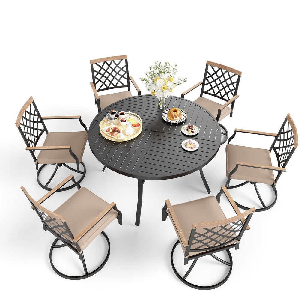 Ensemble de salle à manger de patio MAISON ARTS 5/7 pièces, 1 table en métal et 4/6 chaises pivotantes en métal