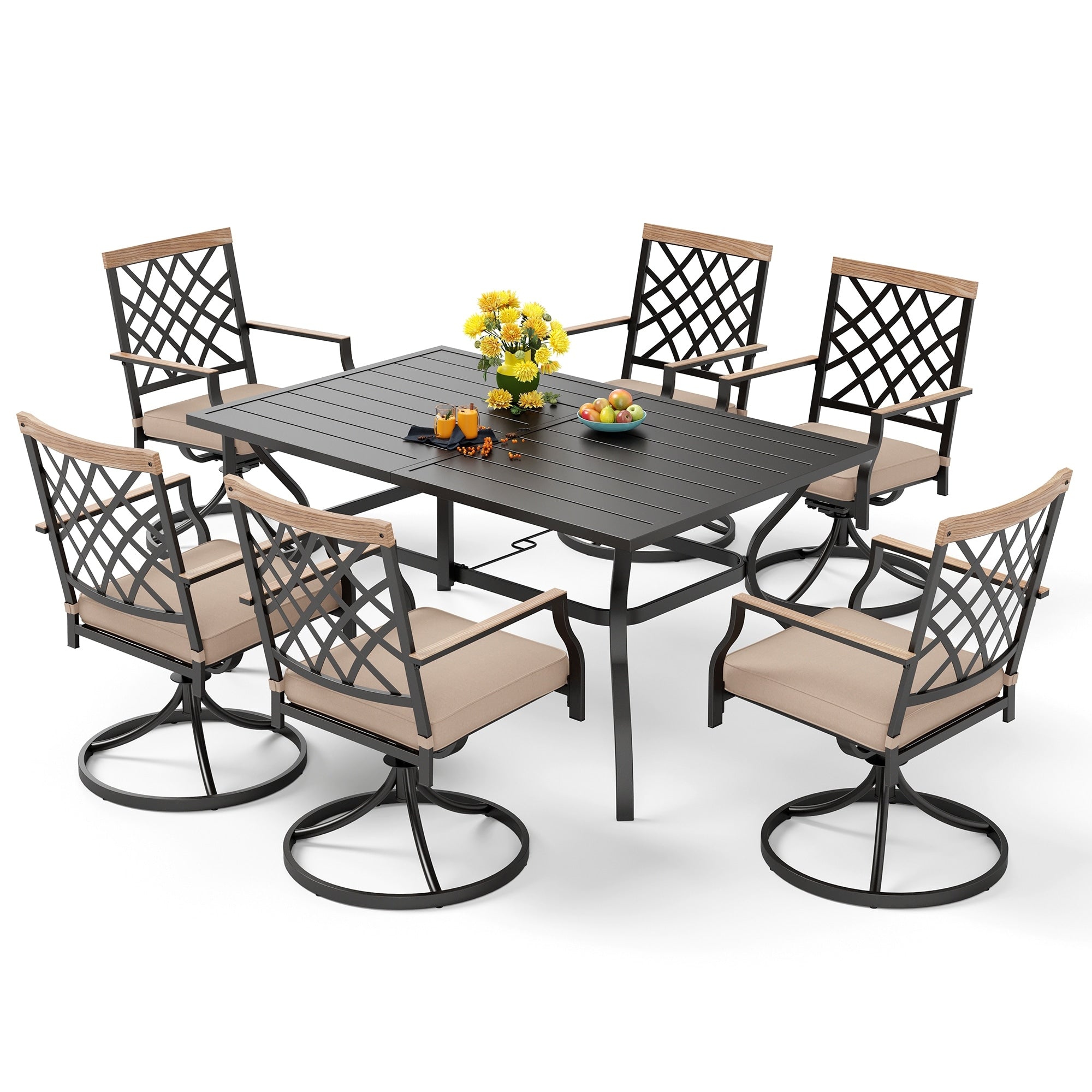 Ensemble de salle à manger de patio MAISON ARTS 5/7 pièces, 1 table en métal et 4/6 chaises pivotantes en métal