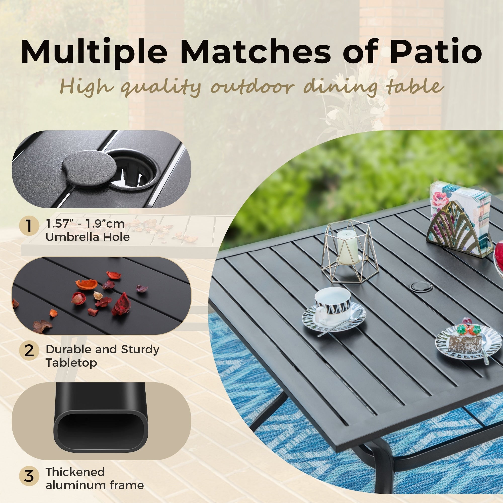MAISON ARTS 5/7-piece Patio Dining Set, 4/6 Rattan Swivel Chairs with Cushion and 1 Metal Table with Umbrella Hole