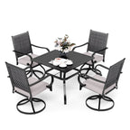 Ensemble de salle à manger de patio MAISON ARTS 5/7 pièces, 4/6 chaises pivotantes en rotin avec coussin et 1 table en métal avec trou pour parasol