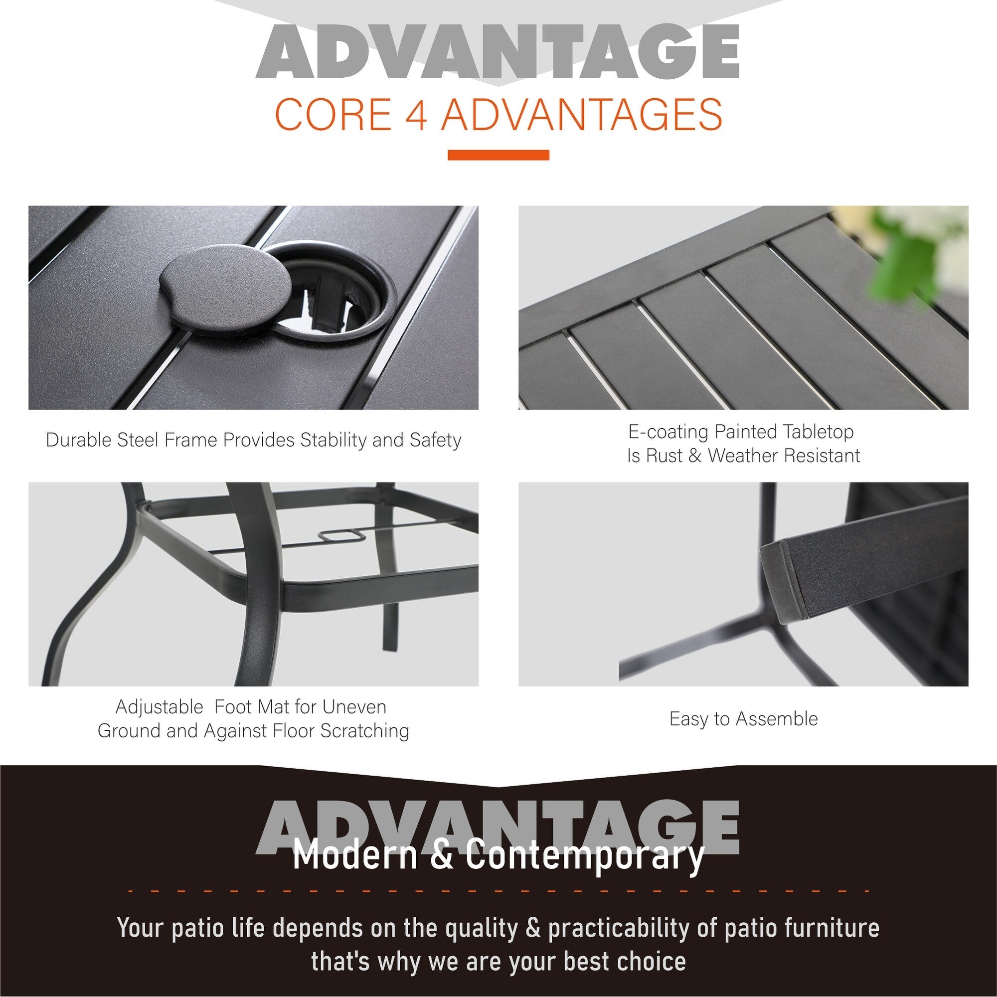 MAISON ARTS 5/7-piece Patio Dining Set, 4/6 Rattan Swivel Chairs with Cushion and 1 Metal Table with Umbrella Hole