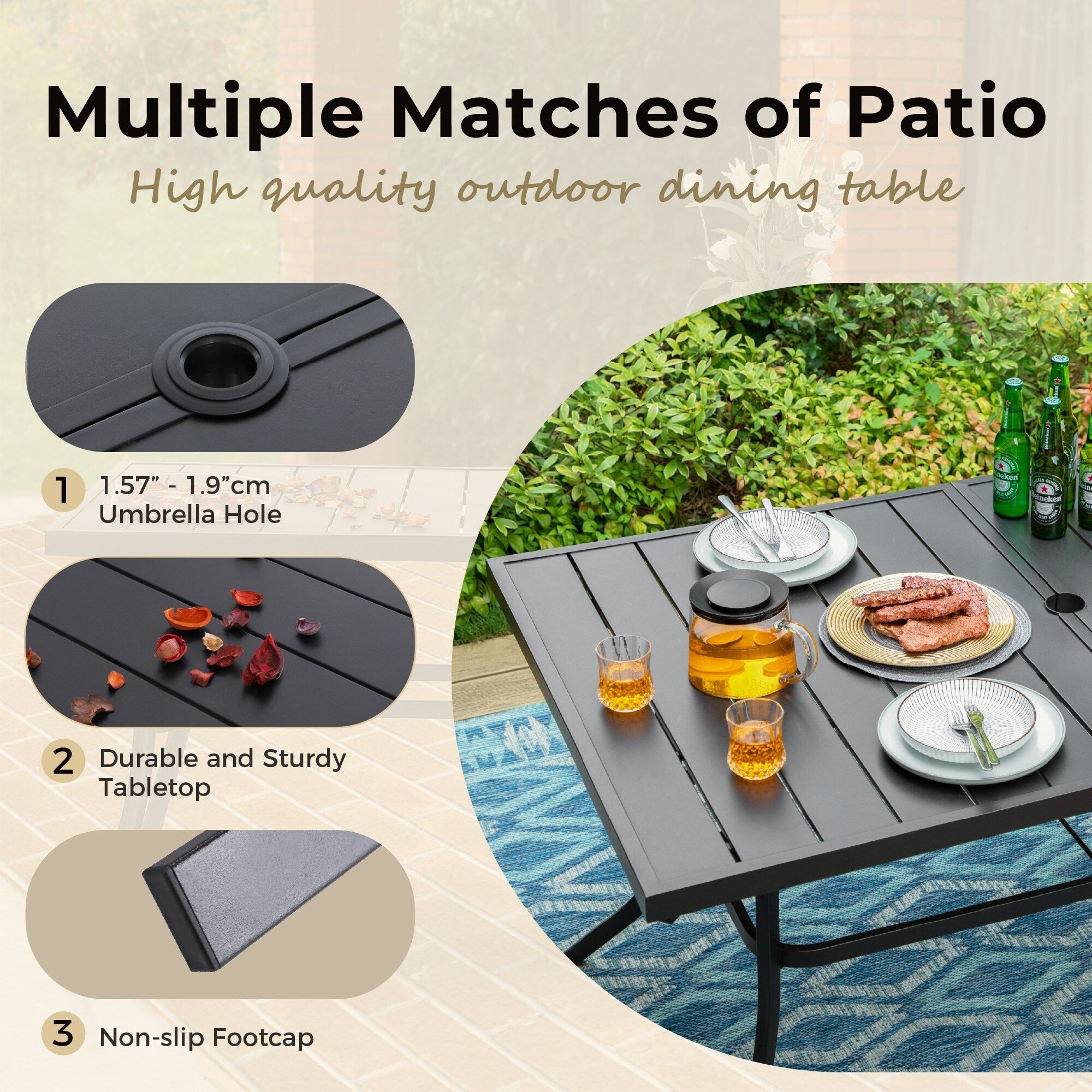 MAISON ARTS 5/7-piece Patio Dining Set, 4/6 Rattan Swivel Chairs with Cushion and 1 Metal Table with Umbrella Hole