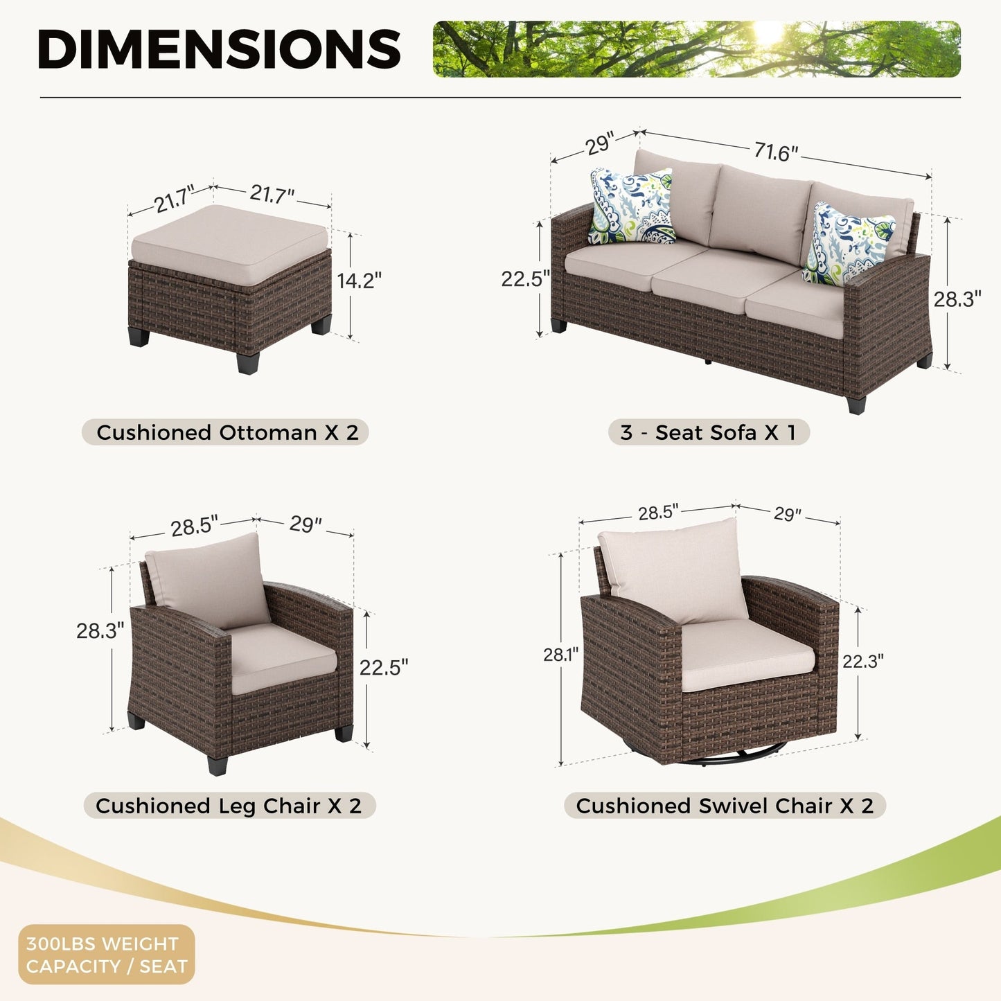 Ensemble de salon de jardin 5/9 places en rotin et osier avec canapé sectionnel profond et grand espace de conversation
