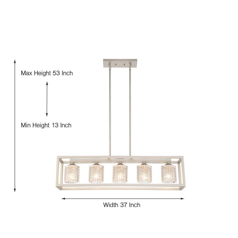 Lustre rectangulaire en cristal moderne de style milieu du siècle à 5 lumières de 37 pouces pour salle à manger - 37 pouces