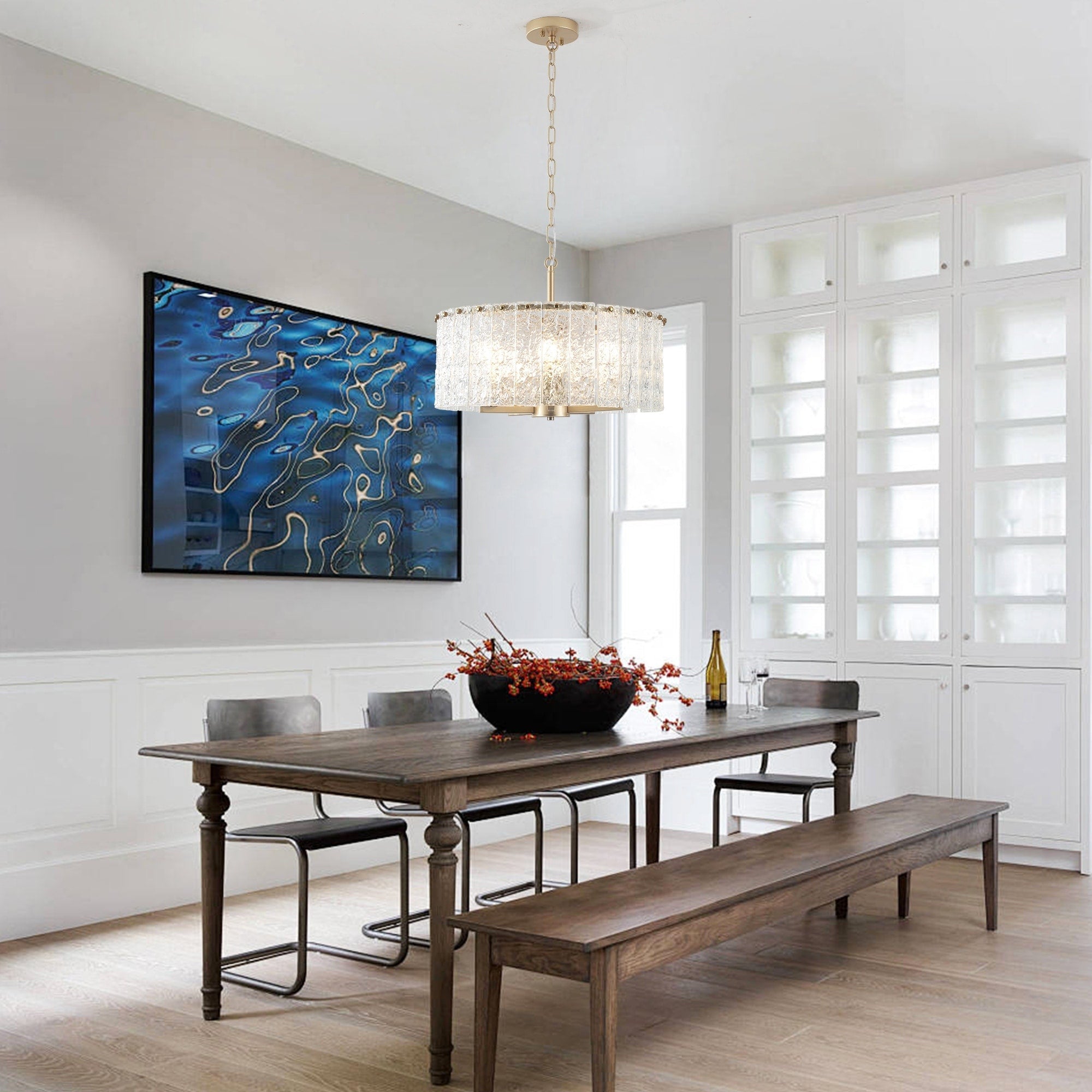 Lustre rond moderne à 5 lumières, semi-encastré classique, luminaire suspendu pour îlot de cuisine et salle à manger