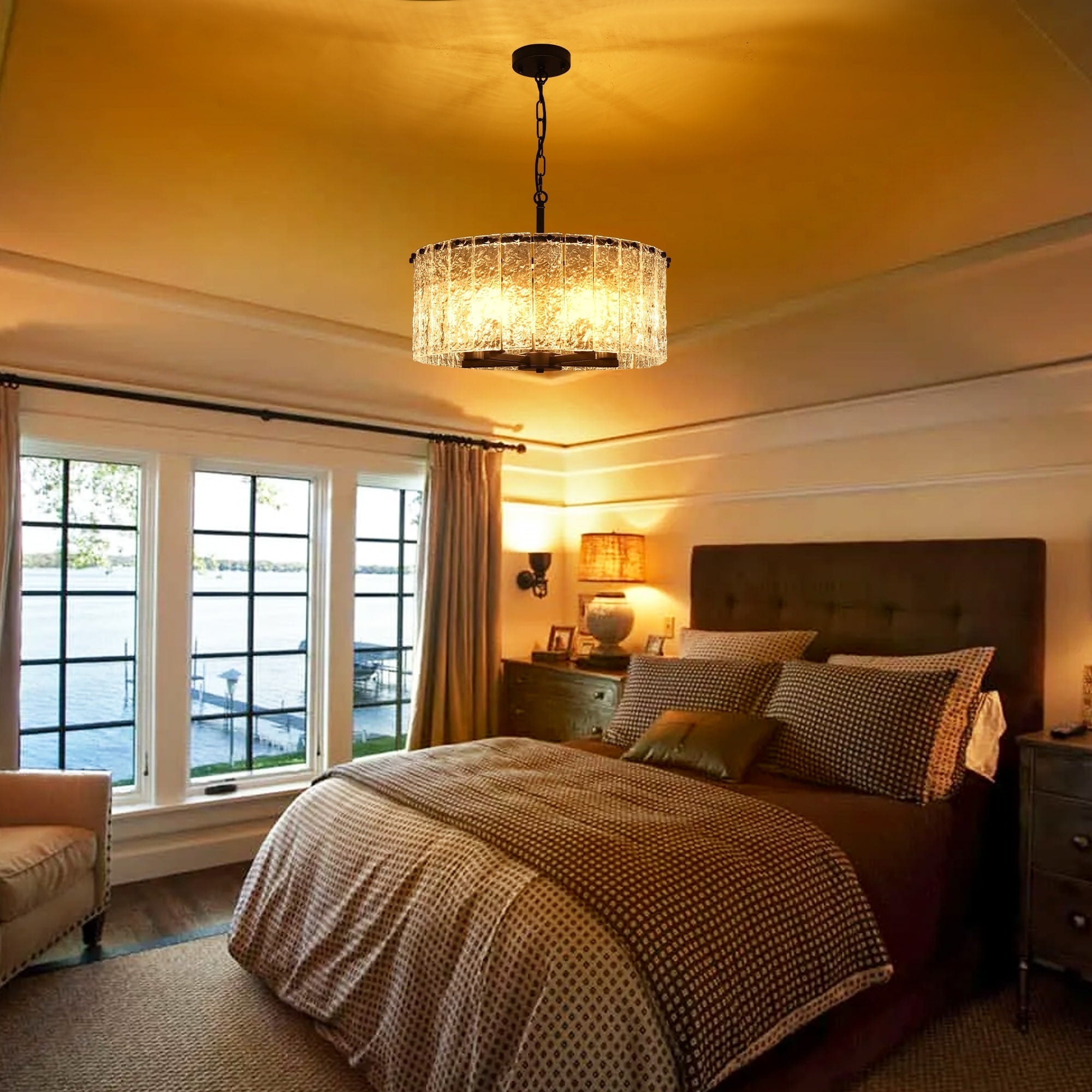 Lustre rond moderne à 5 lumières, semi-encastré classique, luminaire suspendu pour îlot de cuisine et salle à manger