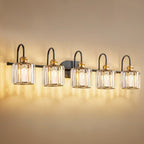 Luminaires de salle de bain linéaires à 5 lumières en cristal à intensité variable avec abat-jour cylindrique en cristal
