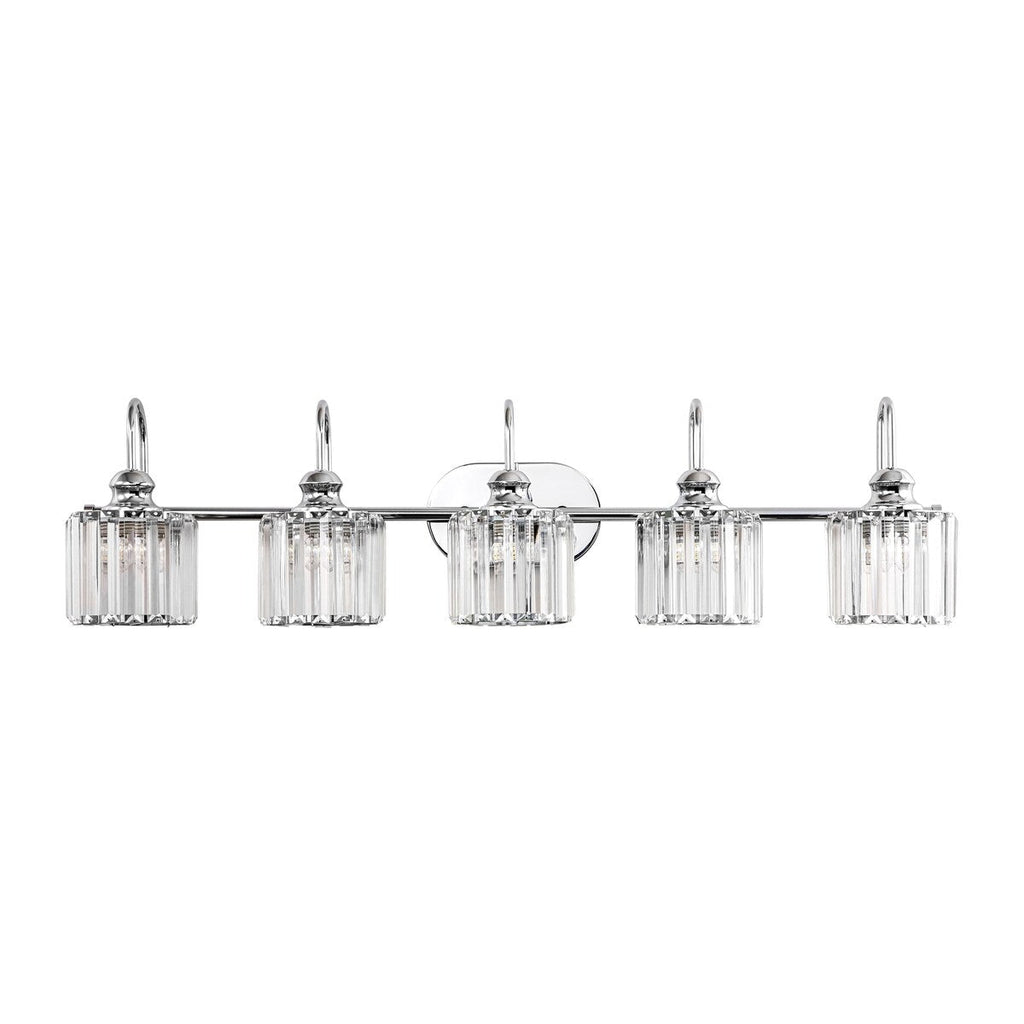 Luminaires de salle de bain linéaires à 5 lumières en cristal à intensité variable avec abat-jour cylindrique en cristal