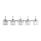 Luminaires de salle de bain linéaires à 5 lumières en cristal à intensité variable avec abat-jour cylindrique en cristal