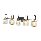 Luminaires de salle de bain linéaires à 5 lumières en cristal à intensité variable avec abat-jour cylindrique en cristal