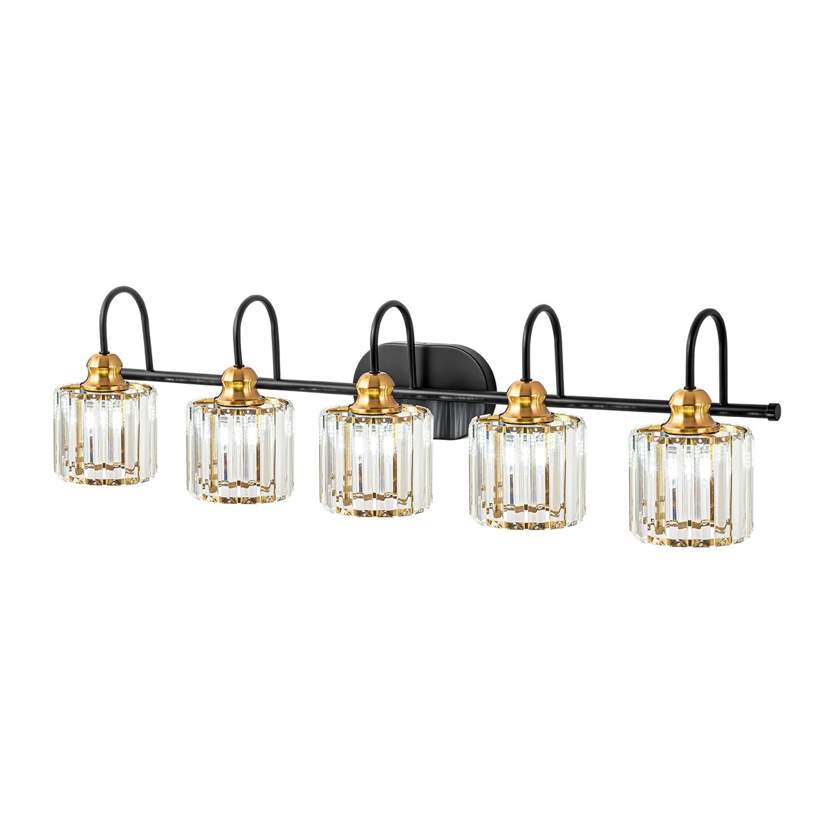 Luminaires de salle de bain linéaires à 5 lumières en cristal à intensité variable avec abat-jour cylindrique en cristal