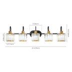 Luminaires de salle de bain linéaires à 5 lumières en cristal à intensité variable avec abat-jour cylindrique en cristal