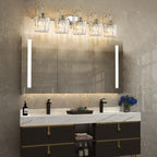 Luminaires de salle de bain linéaires à 5 lumières en cristal à intensité variable avec abat-jour cylindrique en cristal