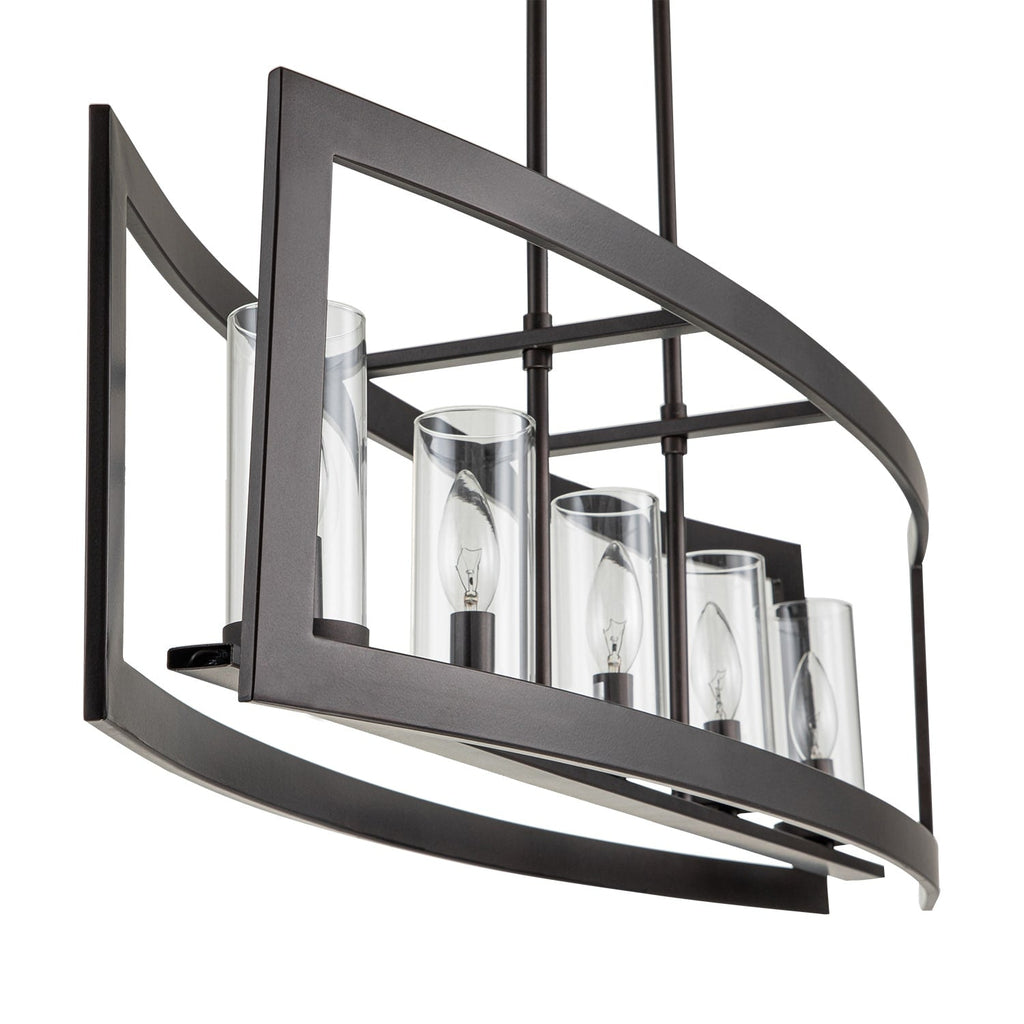 Lustre linéaire industriel moderne à 5 lumières pour salle à manger, style ferme, en verre transparent, idéal pour une cuisine ou un îlot de cuisine
