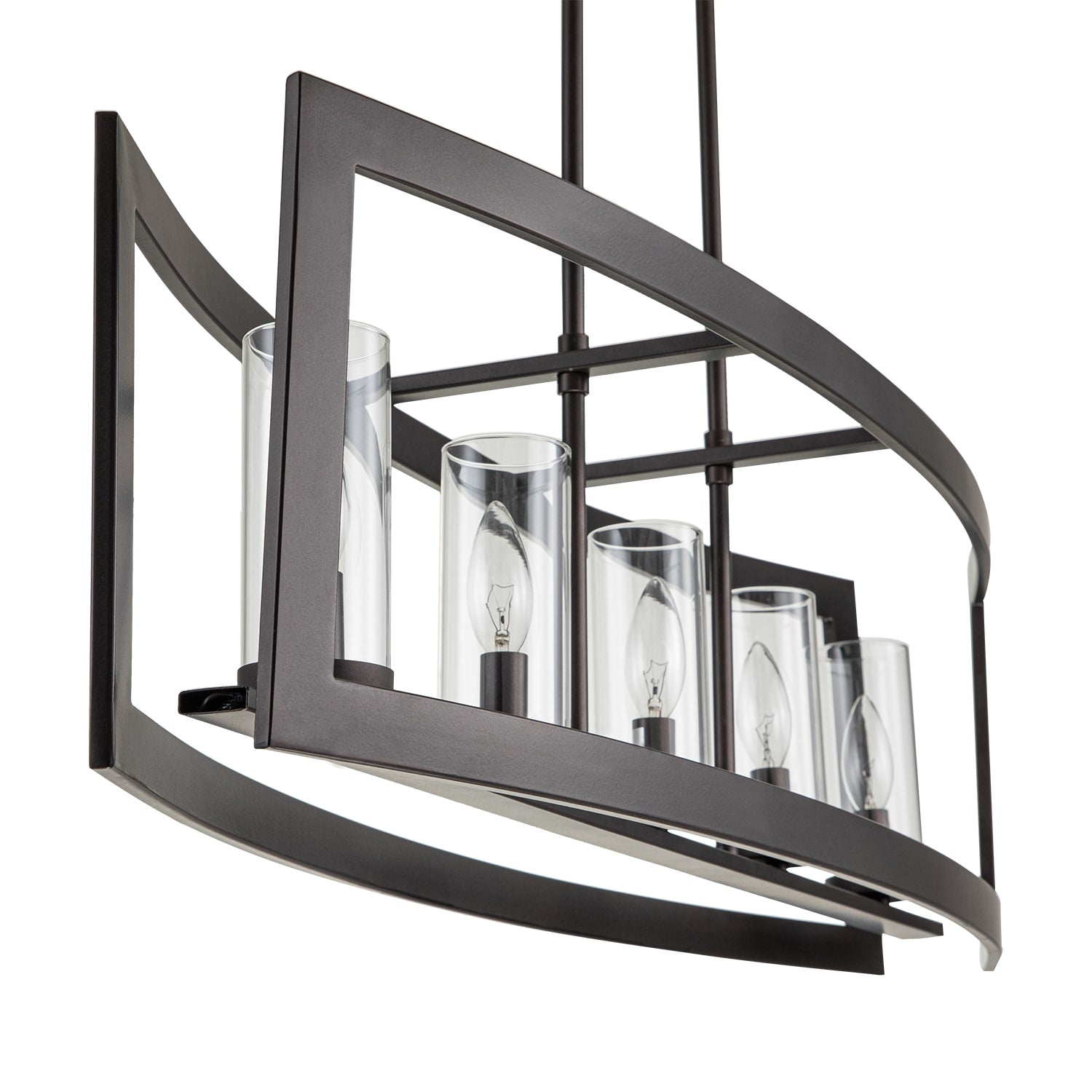 Lustre linéaire industriel moderne à 5 lumières pour salle à manger, style ferme, en verre transparent, idéal pour une cuisine ou un îlot de cuisine