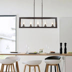 Lustre linéaire industriel moderne à 5 lumières pour salle à manger, style ferme, en verre transparent, idéal pour une cuisine ou un îlot de cuisine