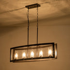 Lustre linéaire industriel moderne à 5 lumières pour salle à manger, style ferme, en verre transparent, idéal pour une cuisine ou un îlot de cuisine