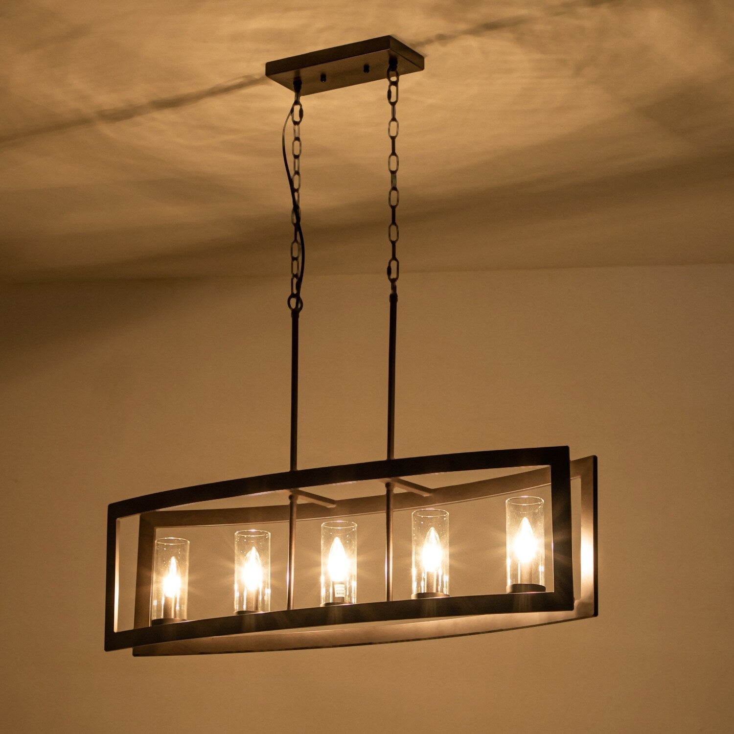 Lustre linéaire industriel moderne à 5 lumières pour salle à manger, style ferme, en verre transparent, idéal pour une cuisine ou un îlot de cuisine