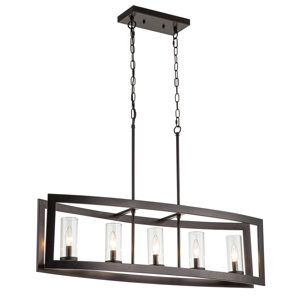 Lustre linéaire industriel moderne à 5 lumières pour salle à manger, style ferme, en verre transparent, idéal pour une cuisine ou un îlot de cuisine