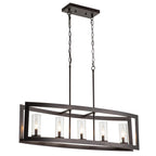 Lustre linéaire industriel moderne à 5 lumières pour salle à manger, style ferme, en verre transparent, idéal pour une cuisine ou un îlot de cuisine